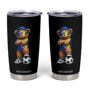 Cool Bosnia Herzegovina Flag Teddy Bear Soccer Fan Tumbler Cup BIH Bosnian Heritage Football Lovers