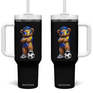 Cool Bosnia Herzegovina Flag Teddy Bear Soccer Fan Tumbler With Handle BIH Bosnian Heritage Football Lovers