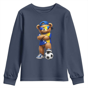 Cool Bosnia Herzegovina Flag Teddy Bear Soccer Fan Youth Sweatshirt BIH Bosnian Heritage Football Lovers