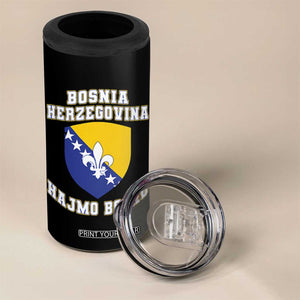 Hajmo Bosno Lets Go Bosnia Herzegovina Flag 4 in 1 Can Cooler Tumbler Golden Lily Soccer Football Fan Athletic Graphic