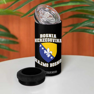 Hajmo Bosno Lets Go Bosnia Herzegovina Flag 4 in 1 Can Cooler Tumbler Golden Lily Soccer Football Fan Athletic Graphic
