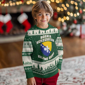 Hajmo Bosno Lets Go Bosnia Herzegovina Flag Ugly Christmas Sweater Golden Lily Soccer Football Fan Athletic Graphic TS02 Forest Green Beige Print Your Wear