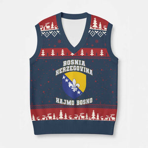 Hajmo Bosno Lets Go Bosnia Herzegovina Flag V-Neck Knit Sweater Vest Golden Lily Soccer Football Fan Athletic Graphic TS02 Navy Red Print Your Wear