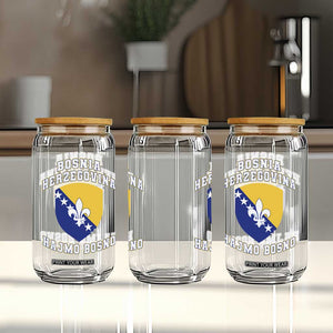 Hajmo Bosno Lets Go Bosnia Herzegovina Flag Glass Can Golden Lily Soccer Football Fan Athletic Graphic