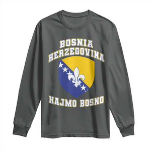 Hajmo Bosno Lets Go Bosnia Herzegovina Flag Long Sleeve Shirt Golden Lily Soccer Football Fan Athletic Graphic TS02 Dark Heather Print Your Wear