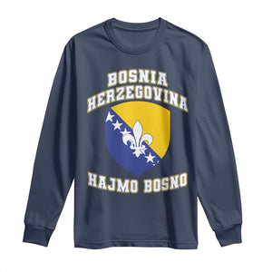 Hajmo Bosno Lets Go Bosnia Herzegovina Flag Long Sleeve Shirt Golden Lily Soccer Football Fan Athletic Graphic TS02 Navy Print Your Wear
