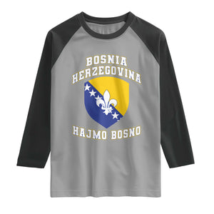 Hajmo Bosno Lets Go Bosnia Herzegovina Flag Raglan Shirt Golden Lily Soccer Football Fan Athletic Graphic TS02 Sport Gray Black Print Your Wear