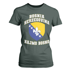 Hajmo Bosno Lets Go Bosnia Herzegovina Flag T Shirt For Women Golden Lily Soccer Football Fan Athletic Graphic TS02 Dark Forest Green Print Your Wear
