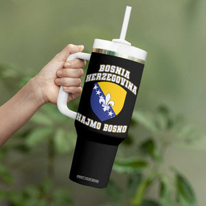Hajmo Bosno Lets Go Bosnia Herzegovina Flag Tumbler With Handle Golden Lily Soccer Football Fan Athletic Graphic