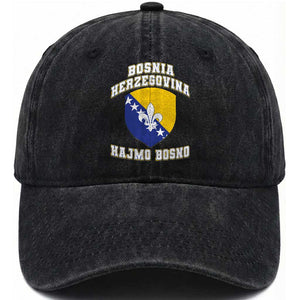 Hajmo Bosno Lets Go Bosnia Herzegovina Flag Washed Cotton Baseball Cap Golden Lily Soccer Football Fan Athletic Graphic