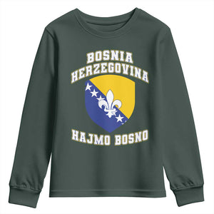 Hajmo Bosno Lets Go Bosnia Herzegovina Flag Youth Sweatshirt Golden Lily Soccer Football Fan Athletic Graphic TS02 Dark Forest Green Print Your Wear