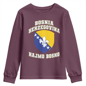 Hajmo Bosno Lets Go Bosnia Herzegovina Flag Youth Sweatshirt Golden Lily Soccer Football Fan Athletic Graphic TS02 Maroon Print Your Wear