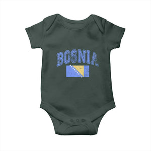 Classic Distressed Bosnia National Flag Varsity Style Baby Onesie Sports Fan Athletic Graphic