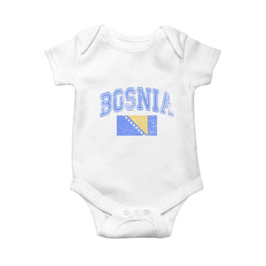 Classic Distressed Bosnia National Flag Varsity Style Baby Onesie Sports Fan Athletic Graphic