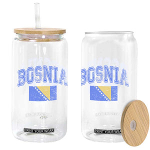 Classic Distressed Bosnia National Flag Varsity Style Glass Can Sports Fan Athletic Graphic