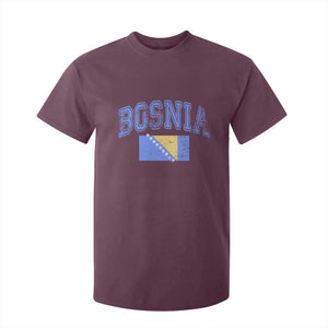 Classic Distressed Bosnia National Flag Varsity Style T Shirt For Kid Sports Fan Athletic Graphic