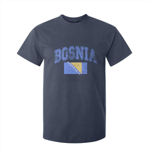 Classic Distressed Bosnia National Flag Varsity Style T Shirt For Kid Sports Fan Athletic Graphic