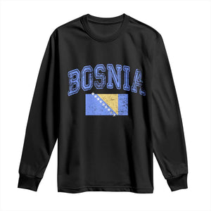 Classic Distressed Bosnia National Flag Varsity Style Long Sleeve Shirt Sports Fan Athletic Graphic