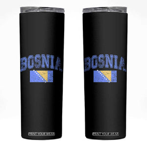 Classic Distressed Bosnia National Flag Varsity Style Skinny Tumbler Sports Fan Athletic Graphic
