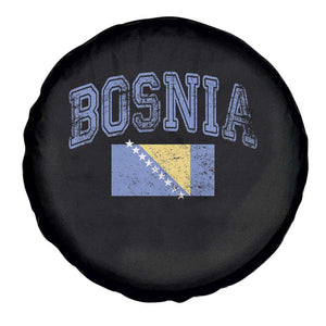 Classic Distressed Bosnia National Flag Varsity Style Spare Tire Cover Sports Fan Athletic Graphic