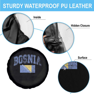 Classic Distressed Bosnia National Flag Varsity Style Spare Tire Cover Sports Fan Athletic Graphic