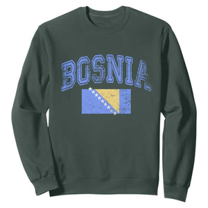 Classic Distressed Bosnia National Flag Varsity Style Sweatshirt Sports Fan Athletic Graphic