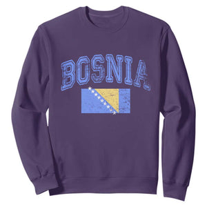 Classic Distressed Bosnia National Flag Varsity Style Sweatshirt Sports Fan Athletic Graphic