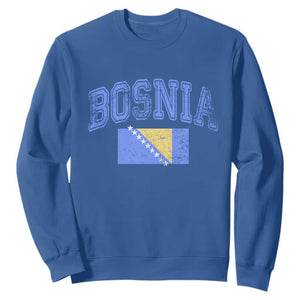 Classic Distressed Bosnia National Flag Varsity Style Sweatshirt Sports Fan Athletic Graphic