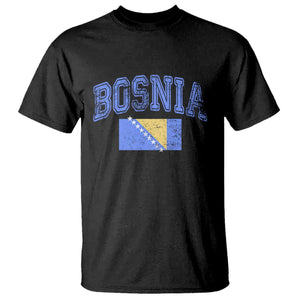 Classic Distressed Bosnia National Flag Varsity Style T Shirt Sports Fan Athletic Graphic