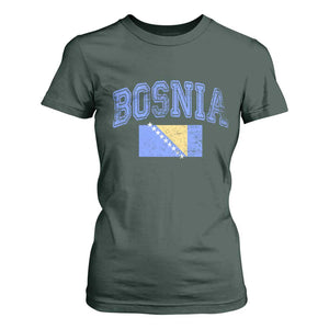 Classic Distressed Bosnia National Flag Varsity Style T Shirt For Women Sports Fan Athletic Graphic