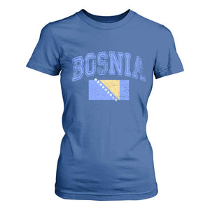 Classic Distressed Bosnia National Flag Varsity Style T Shirt For Women Sports Fan Athletic Graphic