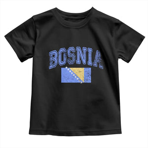 Classic Distressed Bosnia National Flag Varsity Style Toddler T Shirt Sports Fan Athletic Graphic TS02 Black Print Your Wear