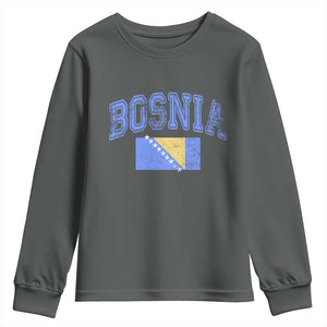 Classic Distressed Bosnia National Flag Varsity Style Youth Sweatshirt Sports Fan Athletic Graphic