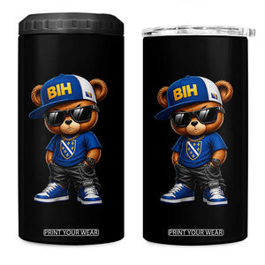 BIH Bosnia Teddy Bear Graphic 4 in 1 Can Cooler Tumbler Golden Lily Heritage Urban Streetwear Style