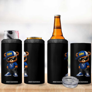 BIH Bosnia Teddy Bear Graphic 4 in 1 Can Cooler Tumbler Golden Lily Heritage Urban Streetwear Style