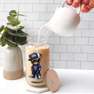 BIH Bosnia Teddy Bear Graphic Glass Can Golden Lily Heritage Urban Streetwear Style