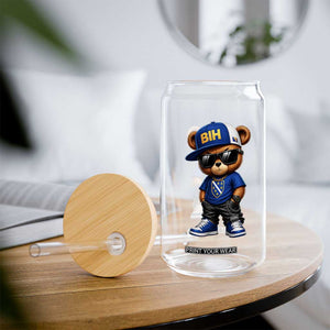 BIH Bosnia Teddy Bear Graphic Glass Can Golden Lily Heritage Urban Streetwear Style