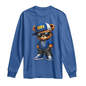 BIH Bosnia Teddy Bear Graphic Long Sleeve Shirt Golden Lily Heritage Urban Streetwear Style