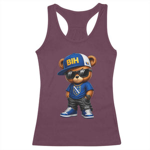 BIH Bosnia Teddy Bear Graphic Racerback Tank Top Golden Lily Heritage Urban Streetwear Style