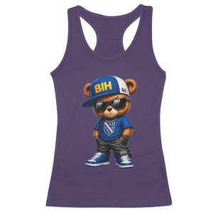 BIH Bosnia Teddy Bear Graphic Racerback Tank Top Golden Lily Heritage Urban Streetwear Style