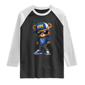 BIH Bosnia Teddy Bear Graphic Raglan Shirt Golden Lily Heritage Urban Streetwear Style