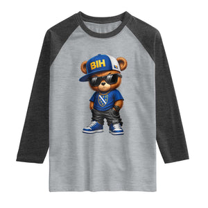 BIH Bosnia Teddy Bear Graphic Raglan Shirt Golden Lily Heritage Urban Streetwear Style