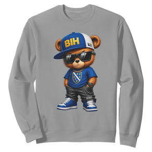 BIH Bosnia Teddy Bear Graphic Sweatshirt Golden Lily Heritage Urban Streetwear Style