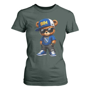BIH Bosnia Teddy Bear Graphic T Shirt For Women Golden Lily Heritage Urban Streetwear Style