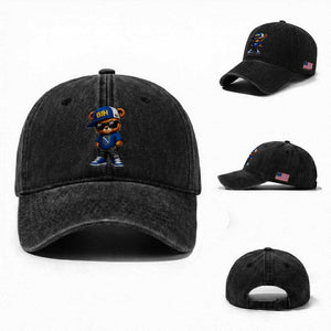BIH Bosnia Teddy Bear Graphic Washed Cotton Baseball Cap Golden Lily Heritage Urban Streetwear Style