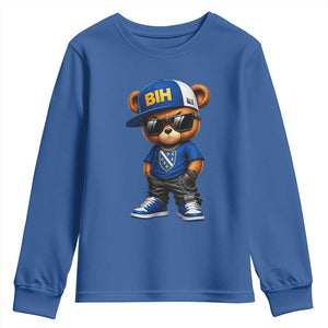 BIH Bosnia Teddy Bear Graphic Youth Sweatshirt Golden Lily Heritage Urban Streetwear Style