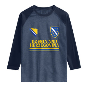 Bosnia Herzegovina Soccer Jersey Style Raglan Shirt Country Map Heritage Football Fan TS02 Heather Denim Navy Print Your Wear