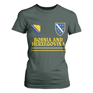Bosnia Herzegovina Soccer Jersey Style T Shirt For Women Country Map Heritage Football Fan TS02 Dark Forest Green Print Your Wear