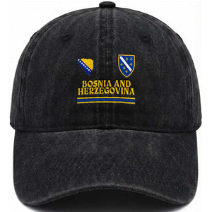 Bosnia Herzegovina Soccer Jersey Style Washed Cotton Baseball Cap Country Map Heritage Football Fan