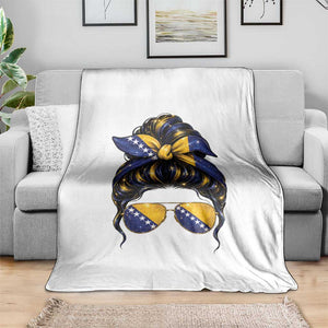 Bosnian Girl Messy Bun Flag Bandana Woman Graphic Throw Blanket Bosnia Herzegovina Pride